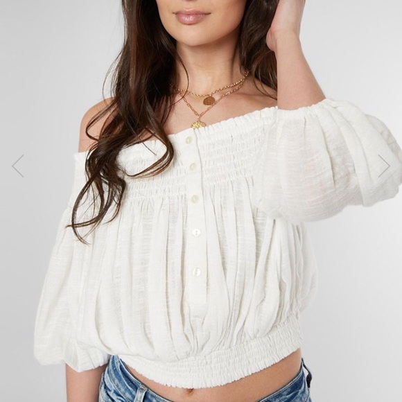 NWT Free People Dancing Til Dawn Off The Shoulder Crop Top XS - Picture 3 of 9